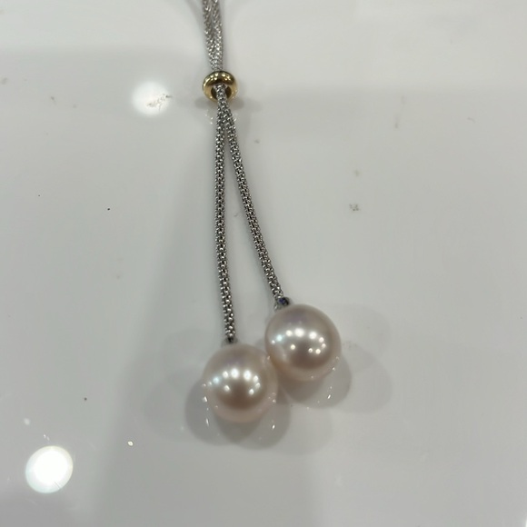 ITALY 14KT LARIAT NECKLACE STAMPED 925 BRAND NEW 9.5 x 10.5 MM FWC PEARLS ADJUST - Picture 5 of 5